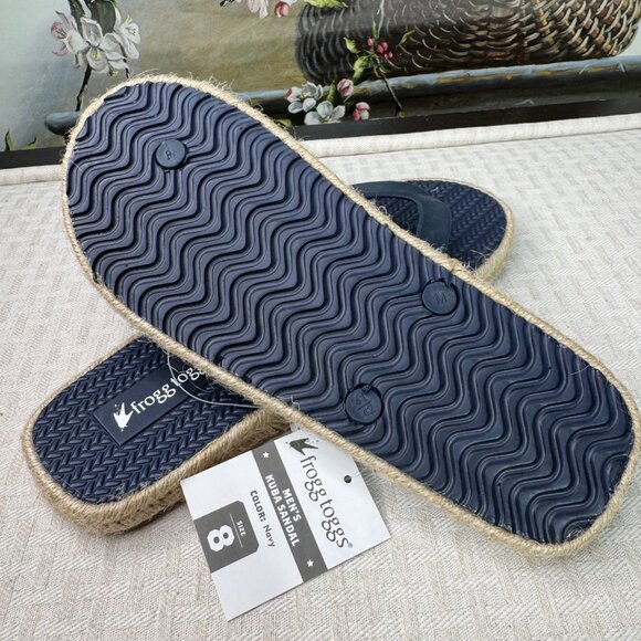 Frogg Toggs Mens Kuba Sandal Size 8 Navy Flip Flops With PVC Upper & Jute Sole - Picture 5 of 7